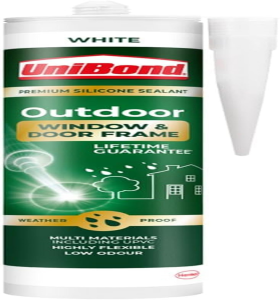 UniBond 2078170 Outdoor Window and Door Frame Sealant, White Outdoor Sealant, Durable Weatherproof Door and Window Sealant, Cartridge