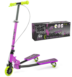 Xootz Kids Y Flicker Scissor Scooter, Folding 3 Wheel Tri Drifter Scooter with Adjustable Handlebars, Purple, One Size