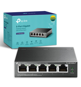 TP-Link TL-SG1005LP 5 Port Gigabit PoE Switch, 4× Gigabit PoE+ Ports, 802.3af/at 30W, 40W Total Budget, Network switch, Power Saving, Plug & Play, Metal Case, Ethernet Switch, Ethernet Splitter