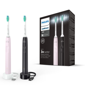 Philips Sonicare 3100 Electric Toothbrush, Sonic Toothbrush, Pressure Sensor and Timer, Sugar Rose and Black, Dual Pack, HX3675/15