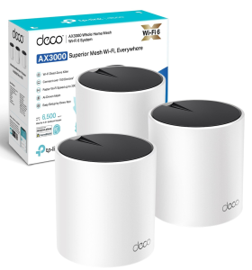 TP-Link Deco X55(3-pack) AX3000Mbps Whole Home Mesh WiFi 6 System, AI-Driven Seamless Mesh, Coverage 6,500 ft2, 150 Devices Connection, WiFi Router, Extender Booster, Easy Setup, Alexa&Google Home