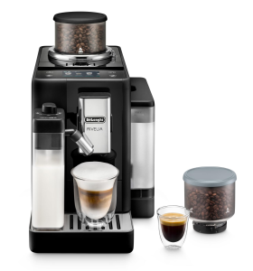 De’Longhi Rivelia - Perfetto Automatic Coffee Machine with LatteCrema Automatic Milk Frothing, 16 One-Touch Drinks, Colour Touch Display, Interchangeable Hoppers, Black (EXAM440.55.B)