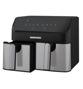 Daewoo Digital Air Fryer, Double 4.5 Litre Draws With Sync Function To Match Draw Times, Use Less Oil For Healthier Baking, Roasting, Grilling With 60 Minute Timer, Family Sized, 9 Litres